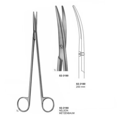 NELSON METZENBAUM Dissecting Scissors Curved 250 mm